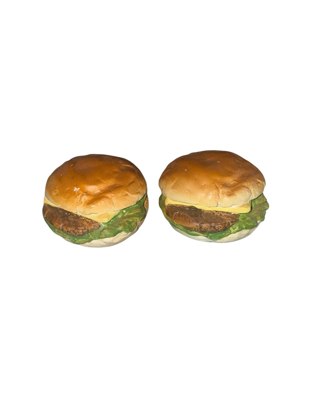 Vintage Novelty Burger Salt and Pepper Shakers - Brown & Green